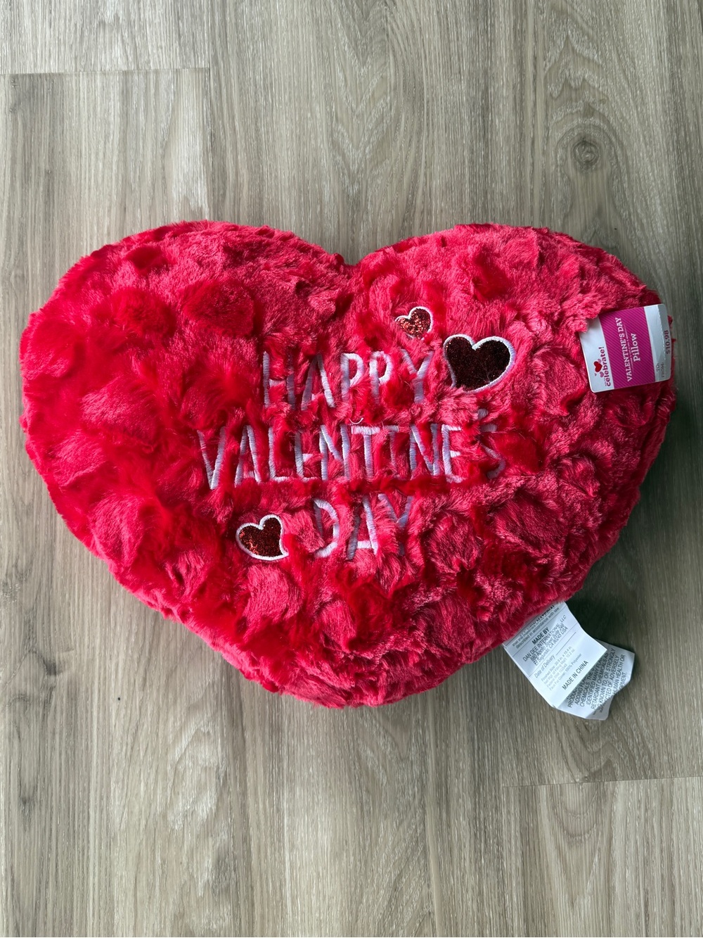 'Happy Valentine’s Day' Plush Red Heart Pillow